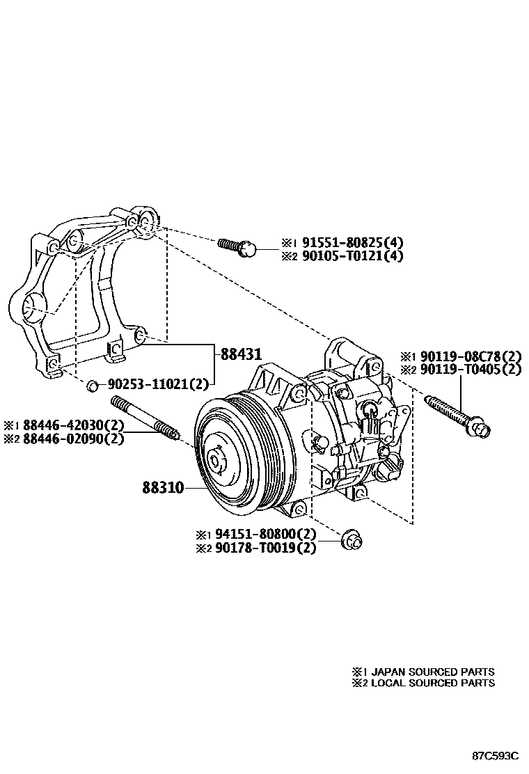 Toyota CAMRY Heating & Air Conditioning - Compressor EPC diagram — 87C593C