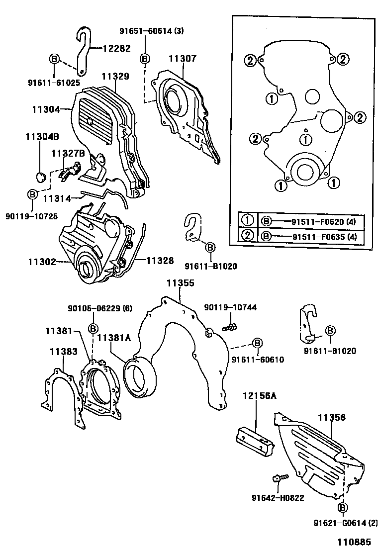 Toyota CAMRY Timing Gear Cover & Rear End Plate EPC diagram — 110885