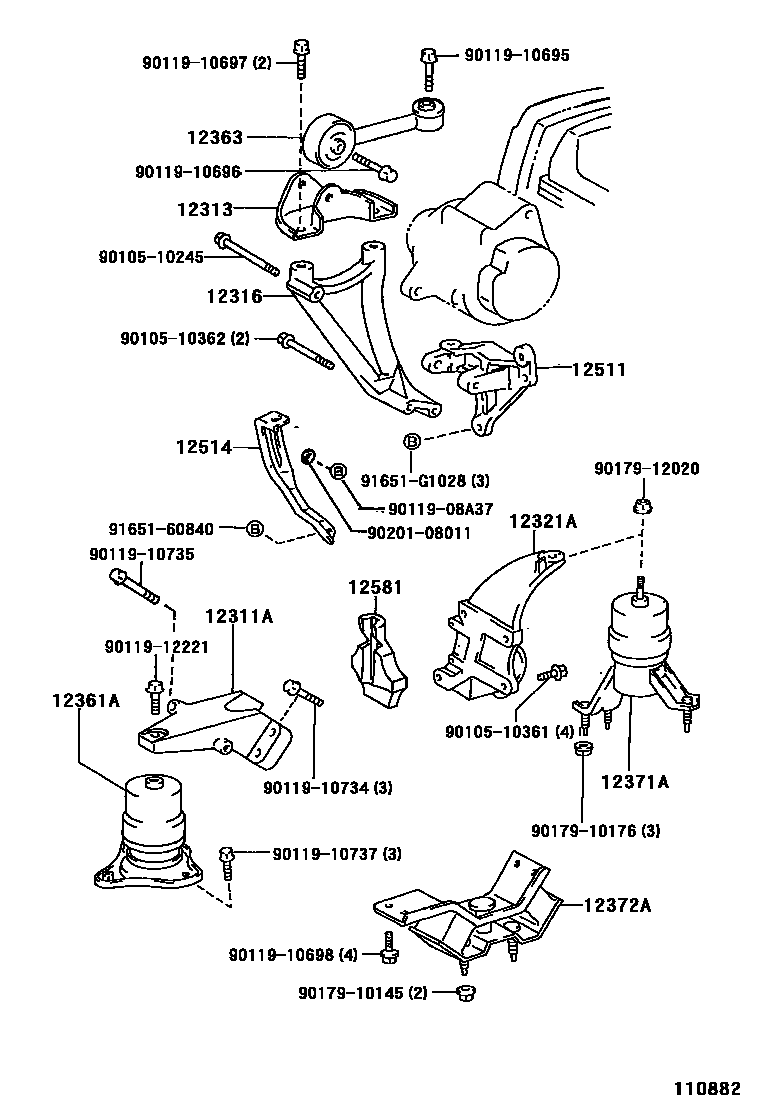 Toyota CAMRY Engine Mounting EPC diagram — 110882