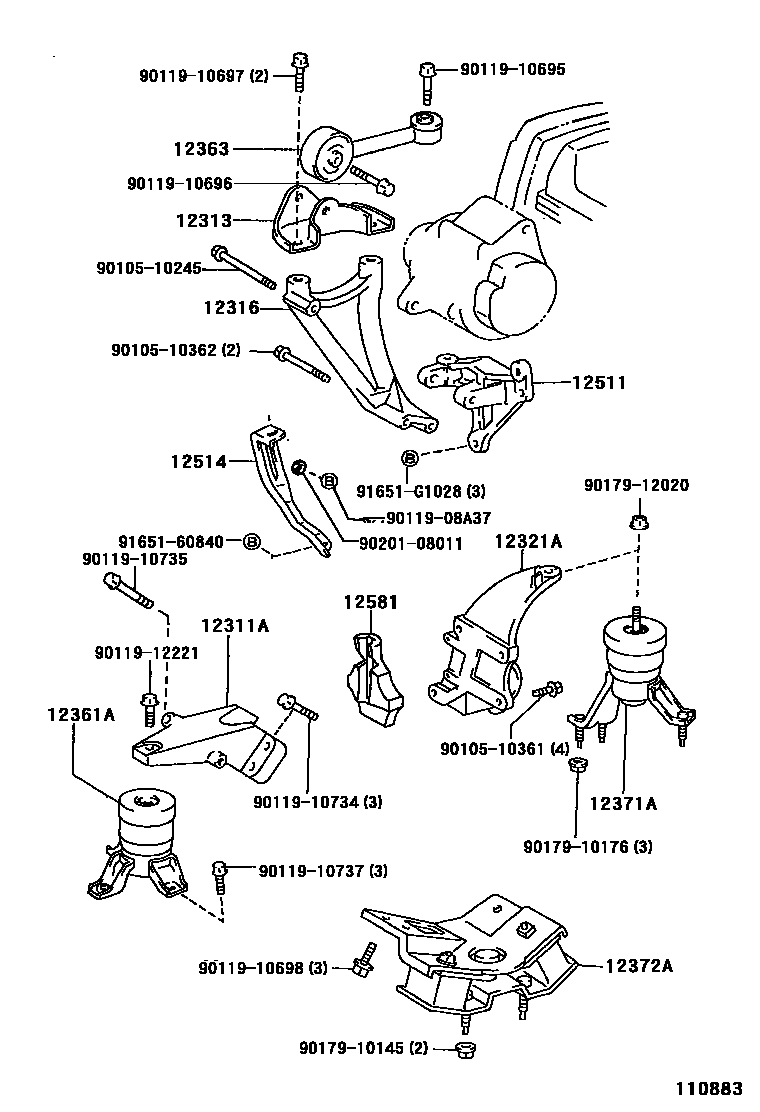 Toyota CAMRY Engine Mounting EPC diagram — 110883
