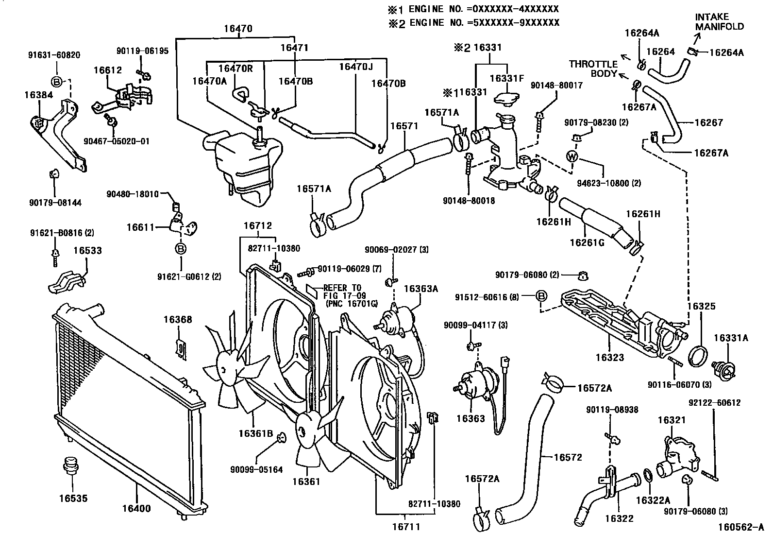 Toyota CAMRY RADIATOR & WATER OUTLET EPC diagram — 160562A