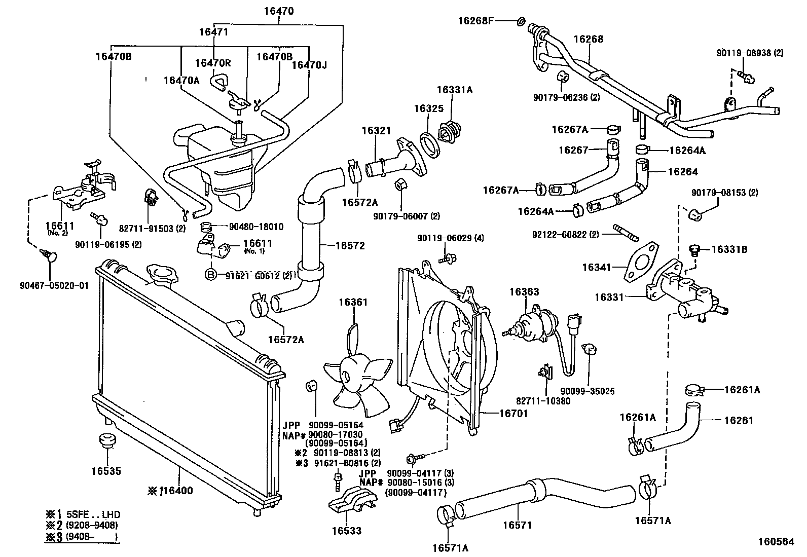 Toyota CAMRY RADIATOR & WATER OUTLET EPC diagram — 160564