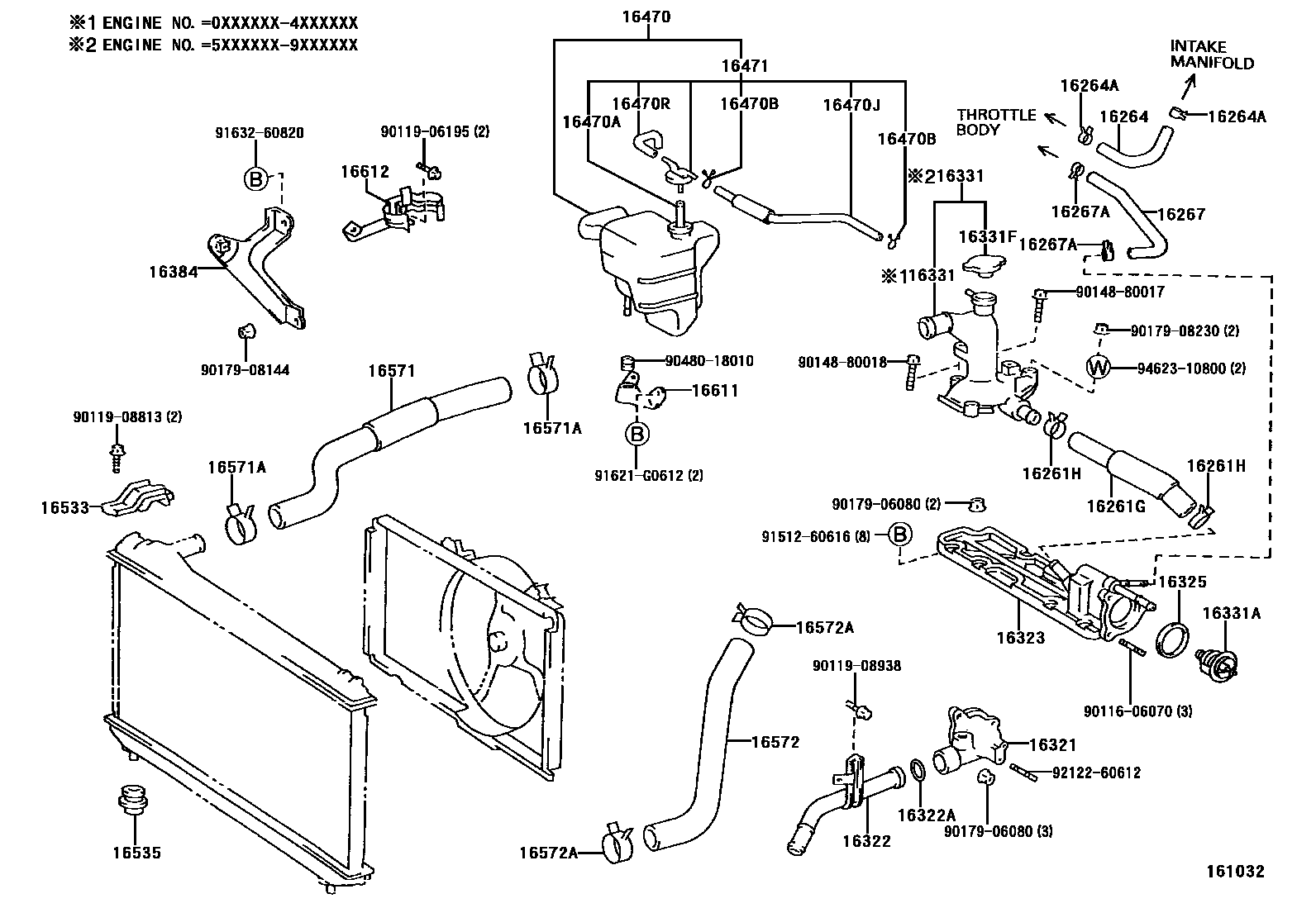 Toyota CAMRY RADIATOR & WATER OUTLET EPC diagram — 161032