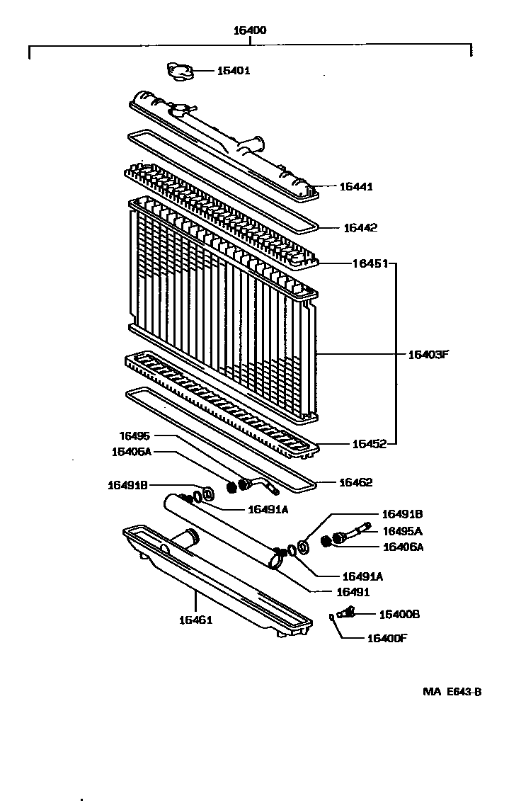 Toyota CAMRY RADIATOR & WATER OUTLET EPC diagram — MAE643B