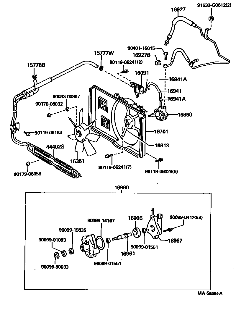 Toyota CAMRY RADIATOR & WATER OUTLET EPC diagram — MAG698A