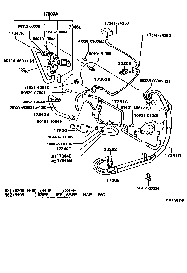 Toyota CAMRY vacuum tube EPC diagram — MAF947F