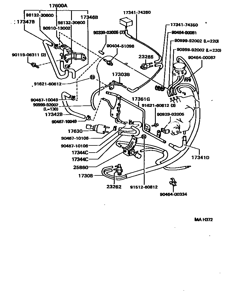 Toyota CAMRY vacuum tube EPC diagram — MAH372