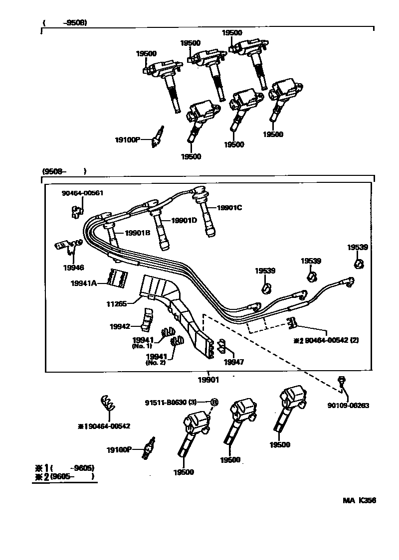 Toyota CAMRY 点火线圈和火花塞 /电热塞 EPC diagram — MAK356
