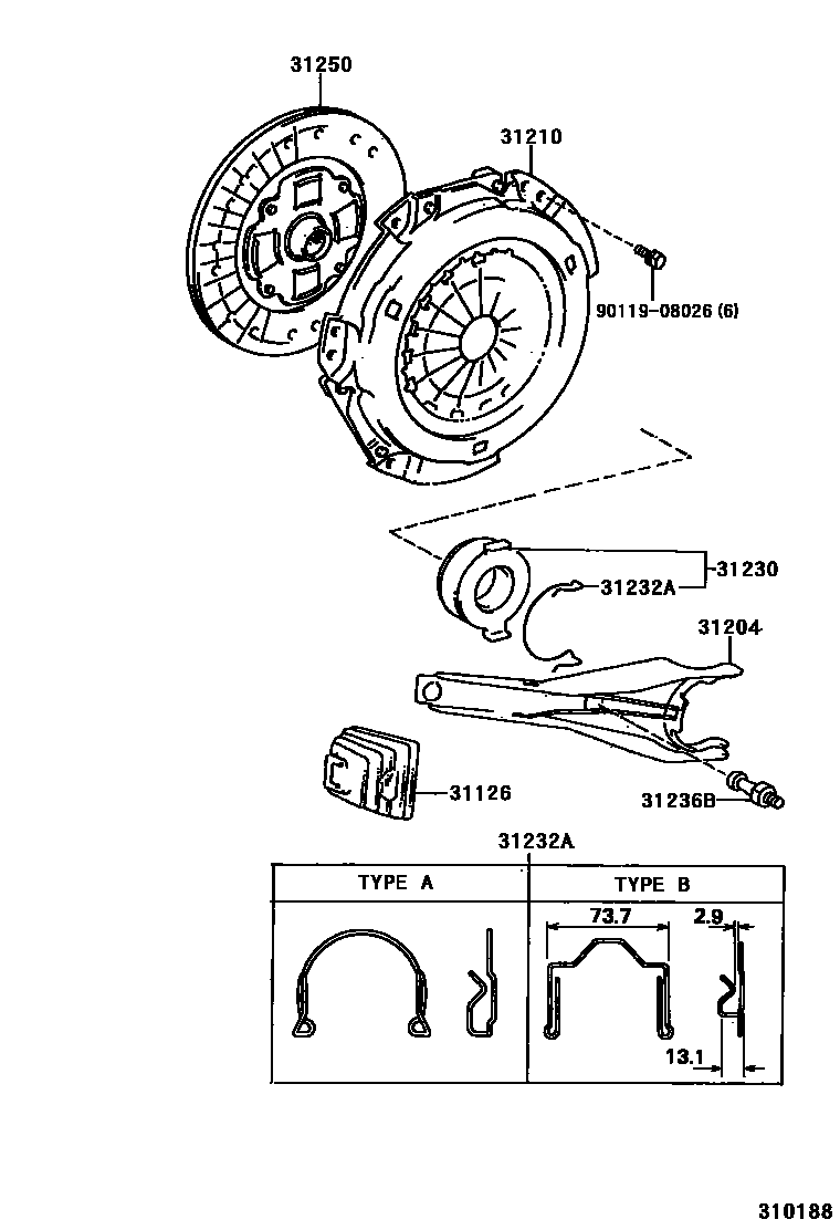Toyota CAMRY 离合器和分离叉 EPC diagram — 310188