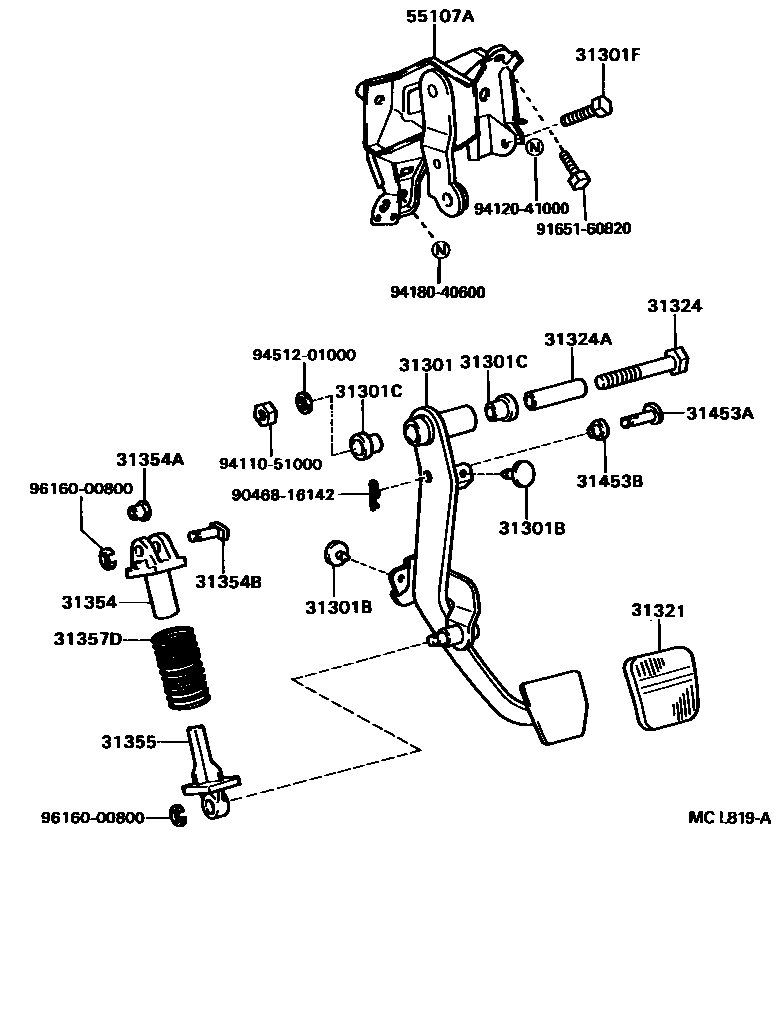 Toyota CAMRY 离合器踏板和挠性软管 EPC diagram — MCL819A