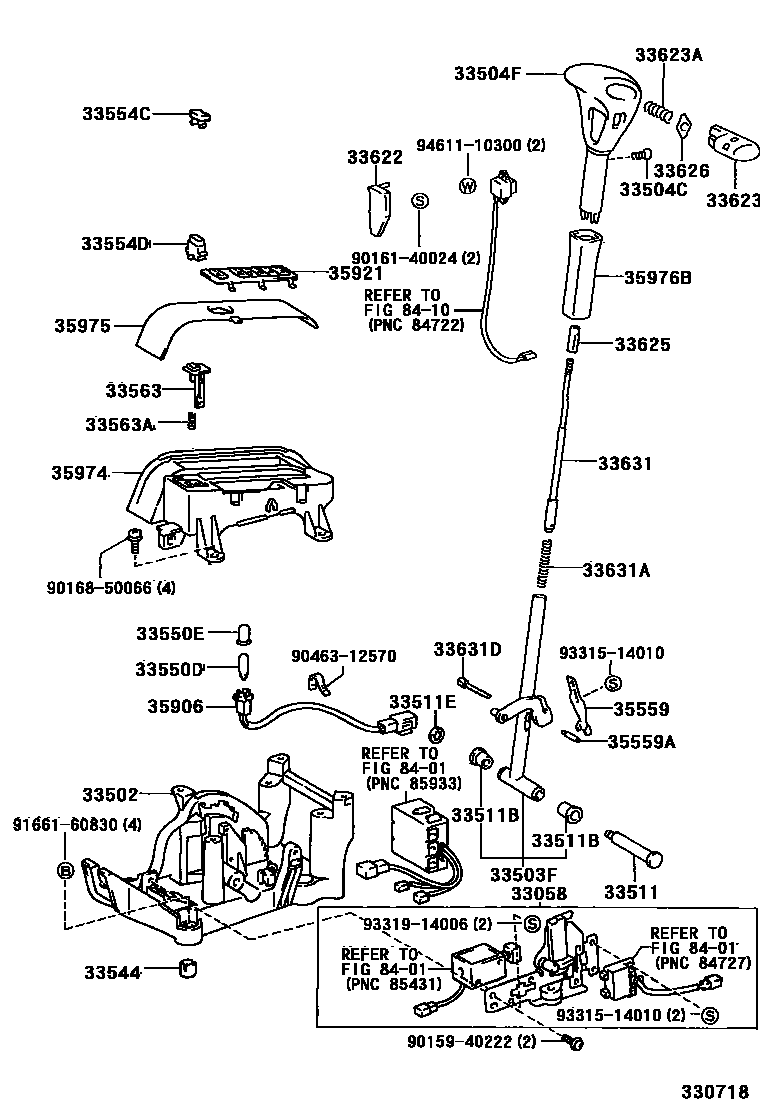 Toyota CAMRY Shift Lever & Retainer EPC diagram — 330718