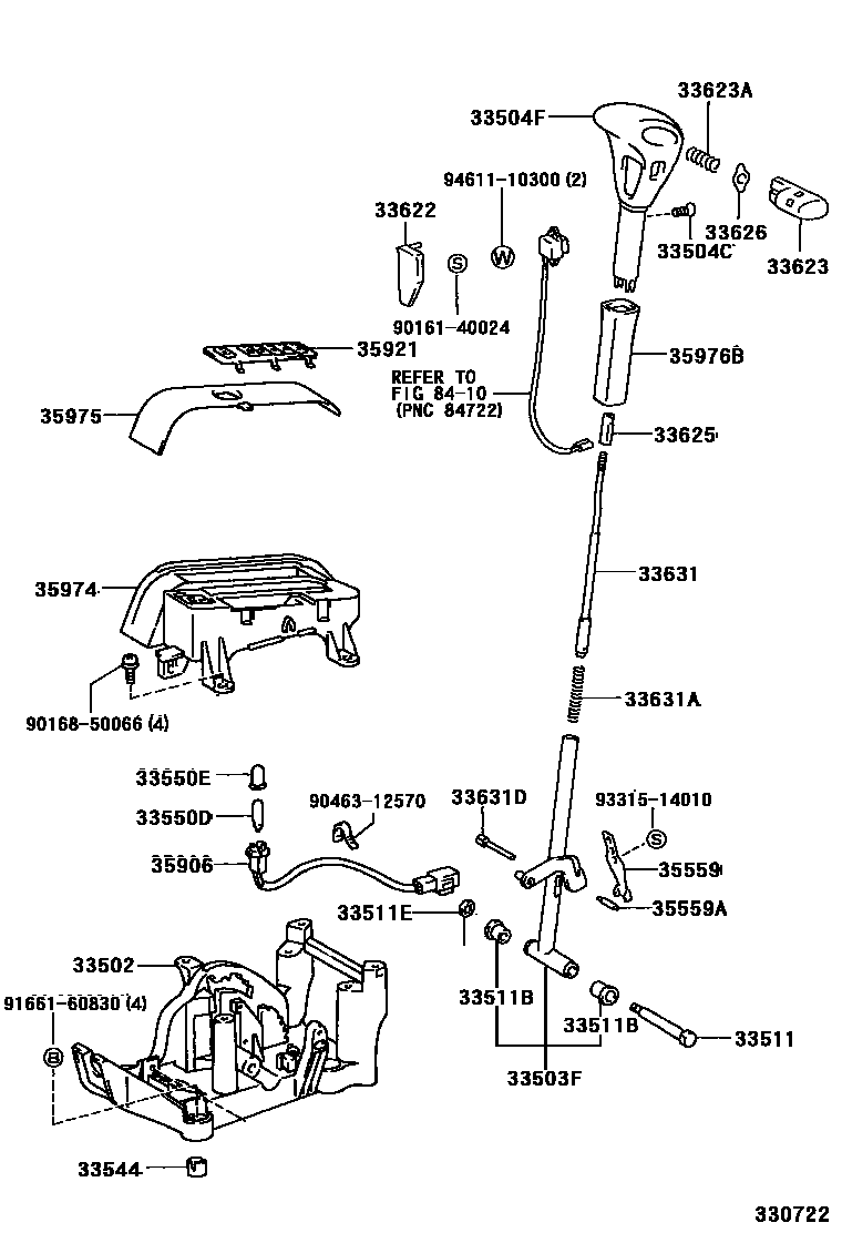Toyota CAMRY Shift Lever & Retainer EPC diagram — 330722