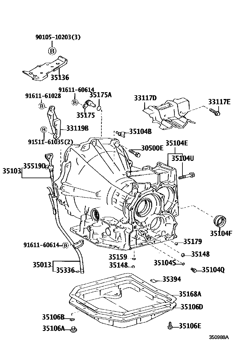 Toyota CAMRY 变速器壳和油底壳(ATM) EPC diagram — 350988A