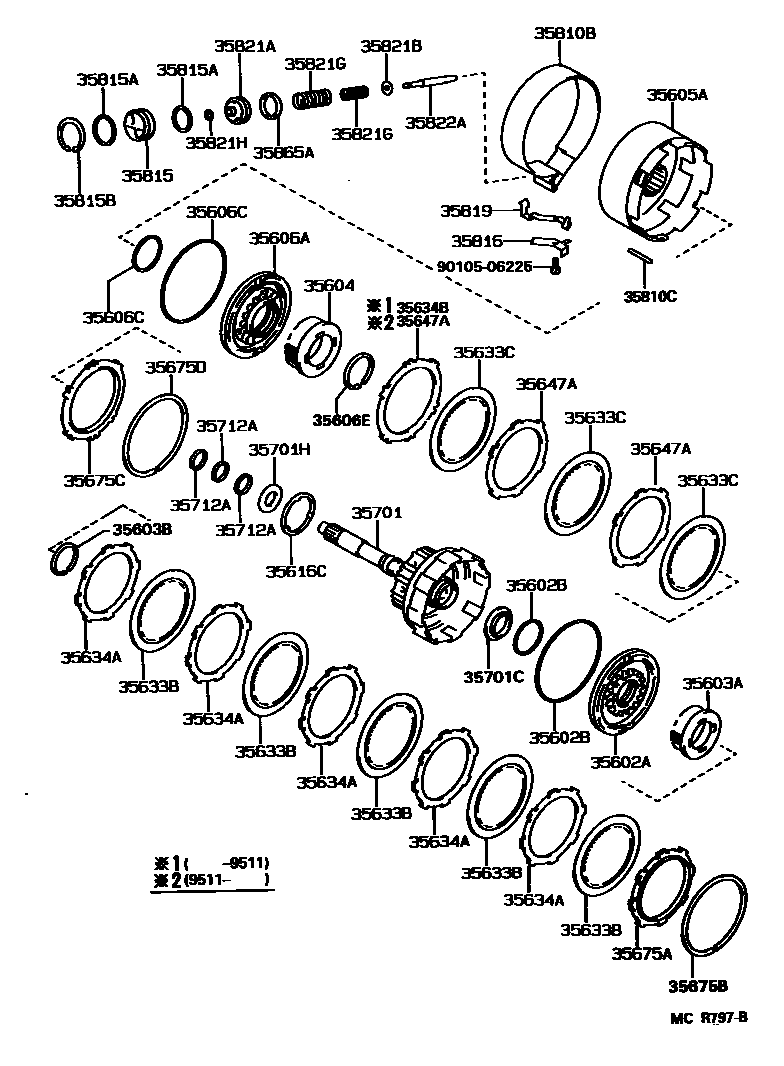 Toyota CAMRY 制动带和多片式离合器(ATM) EPC diagram — MCR797B