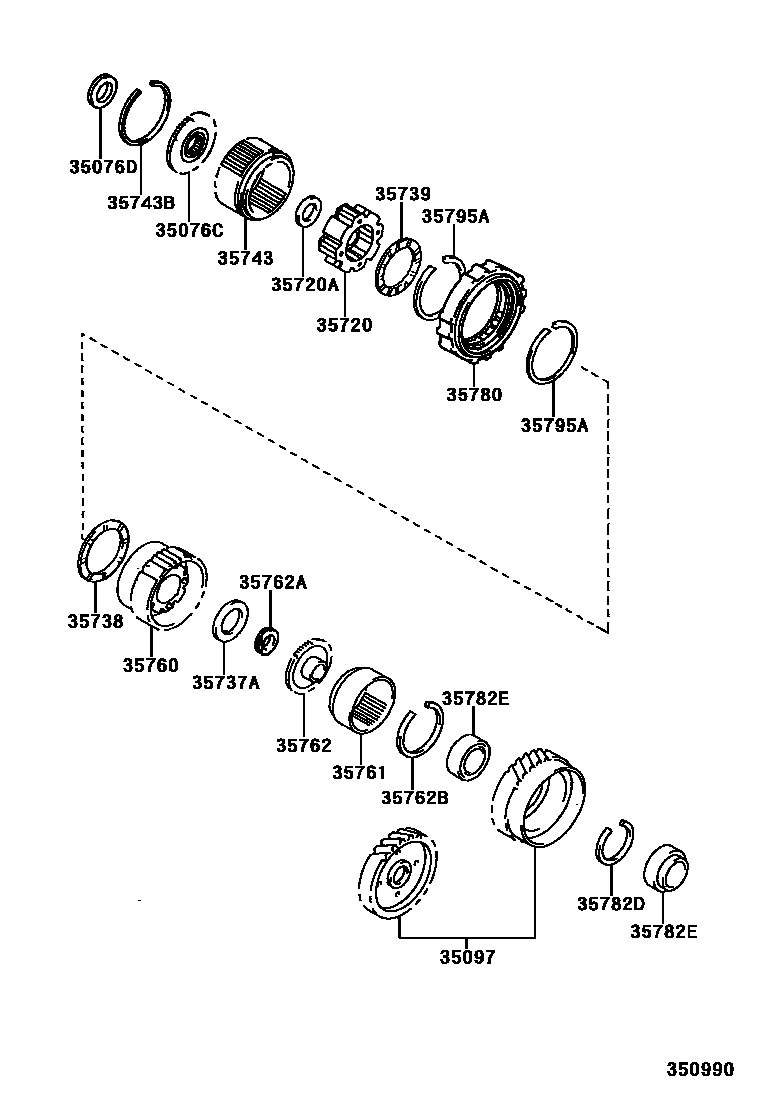 Toyota CAMRY 行星齿轮、倒档活塞和中间轴齿轮(ATM) EPC diagram — 350990