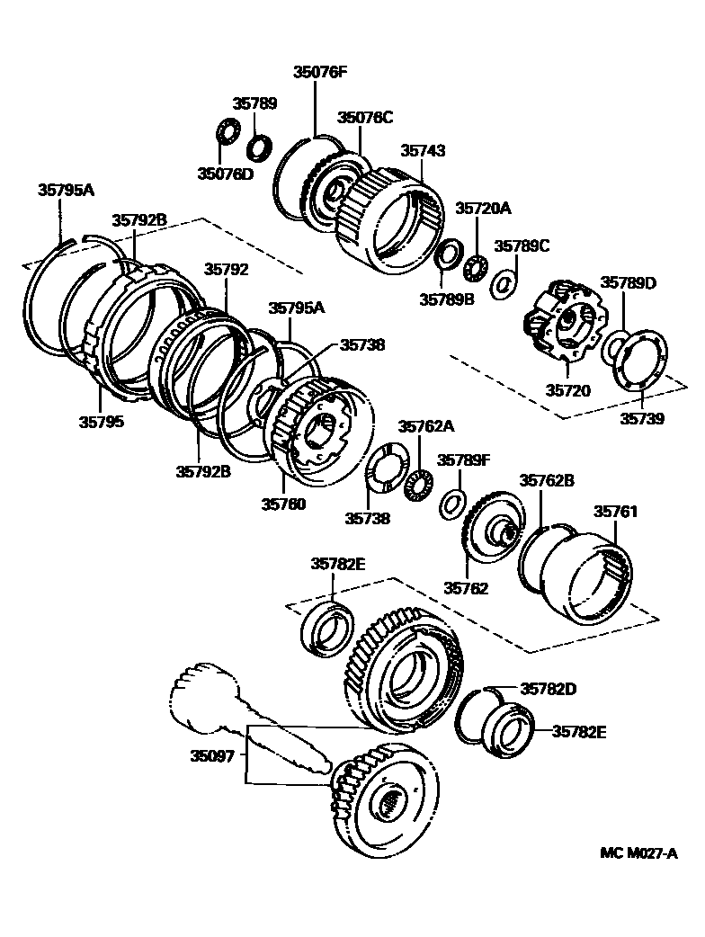 Toyota CAMRY 行星齿轮、倒档活塞和中间轴齿轮(ATM) EPC diagram — MCM027A