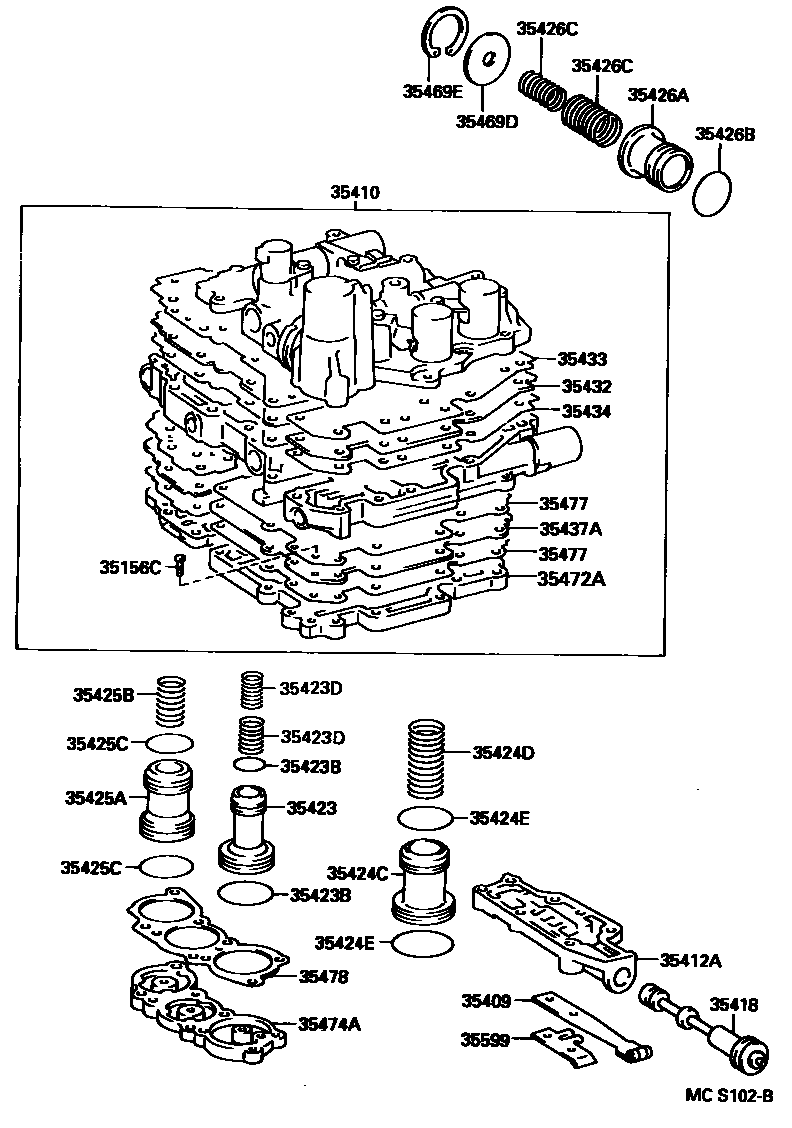 Toyota CAMRY 阀体和滤油网(ATM) EPC diagram — MCS102B