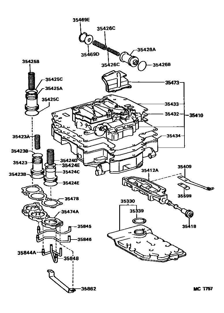 Toyota CAMRY 阀体和滤油网(ATM) EPC diagram — MCT757