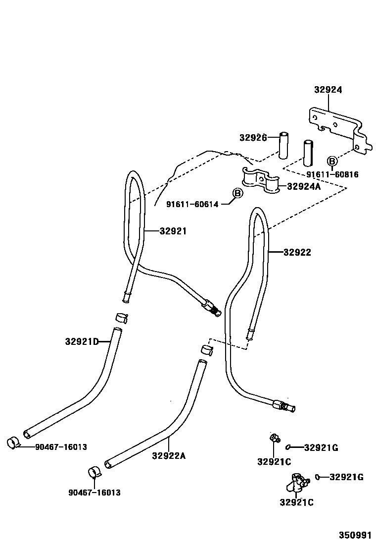 Toyota CAMRY 变速器油冷却器和配管(ATM) EPC diagram — 350991