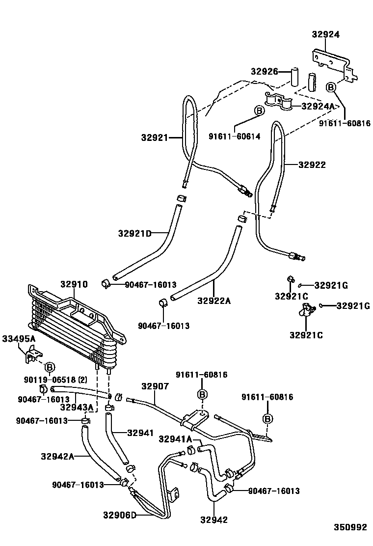 Toyota CAMRY 变速器油冷却器和配管(ATM) EPC diagram — 350992