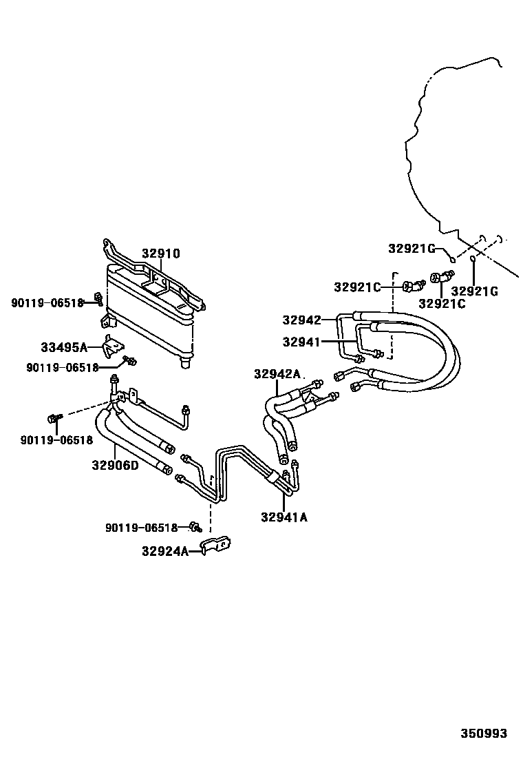 Toyota CAMRY 变速器油冷却器和配管(ATM) EPC diagram — 350993