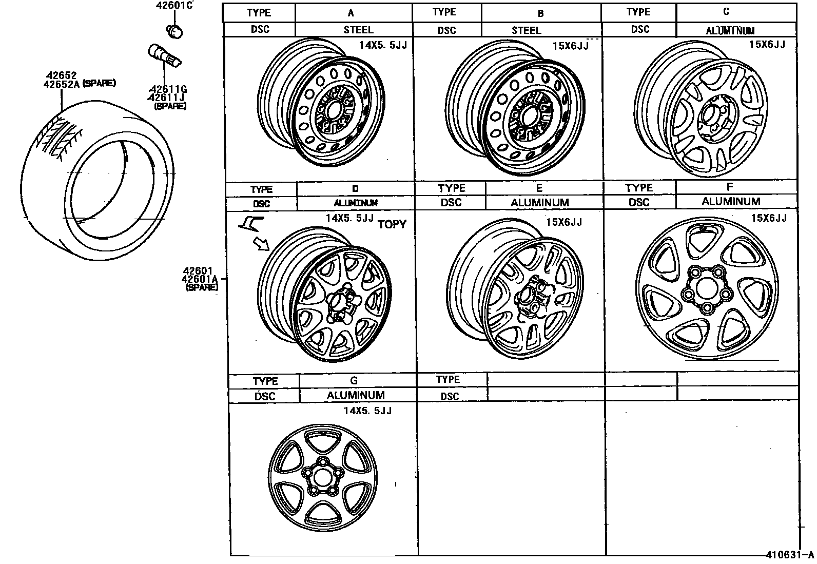 Toyota CAMRY 车轮和车轮盖 EPC diagram — 410631A
