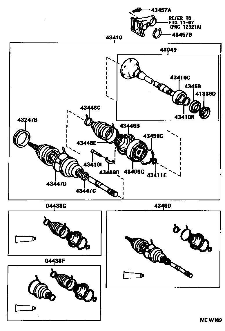 Toyota CAMRY Front Drive Shaft EPC diagram — MCW189