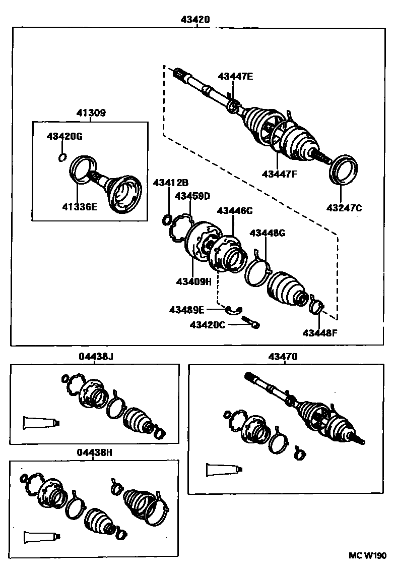 Toyota CAMRY Front Drive Shaft EPC diagram — MCW190