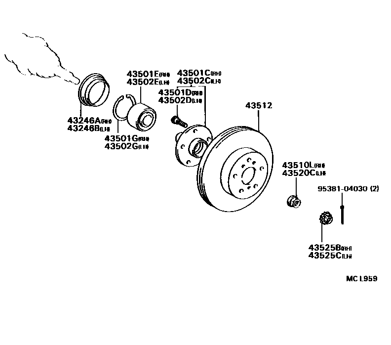 Toyota CAMRY Front Axle Hub EPC diagram — MCL959