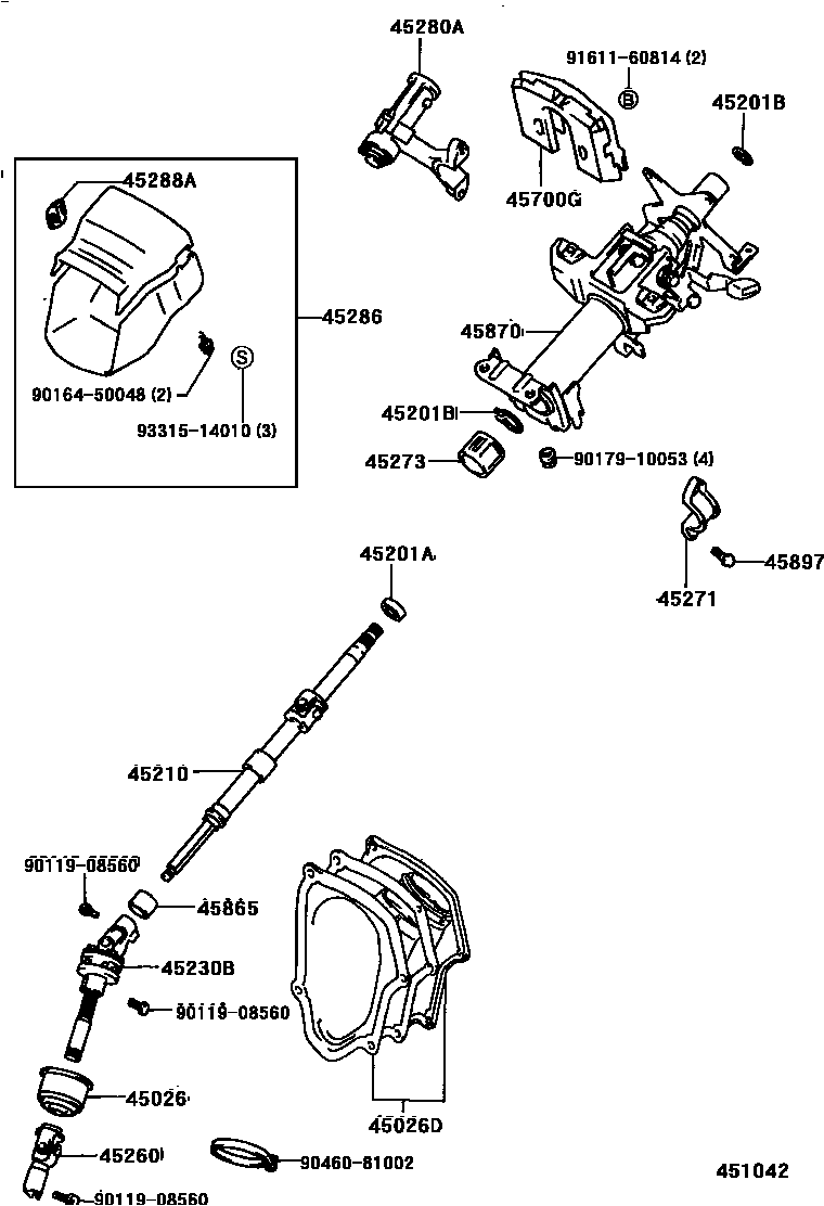 Toyota CAMRY Steering Column & Shaft EPC diagram — 451042