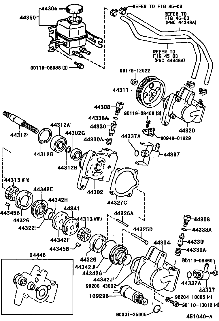 Toyota CAMRY 叶片泵和储油罐(动力转向) EPC diagram — 451040A