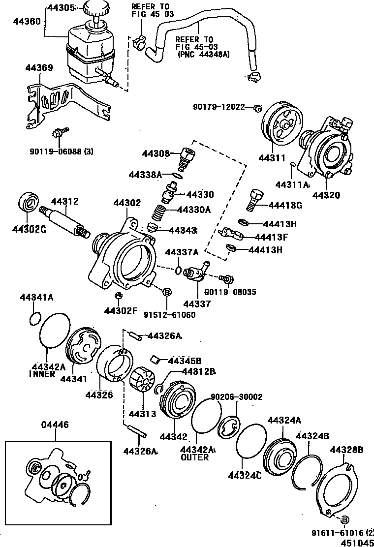 Toyota CAMRY 叶片泵和储油罐(动力转向) EPC diagram — 451045