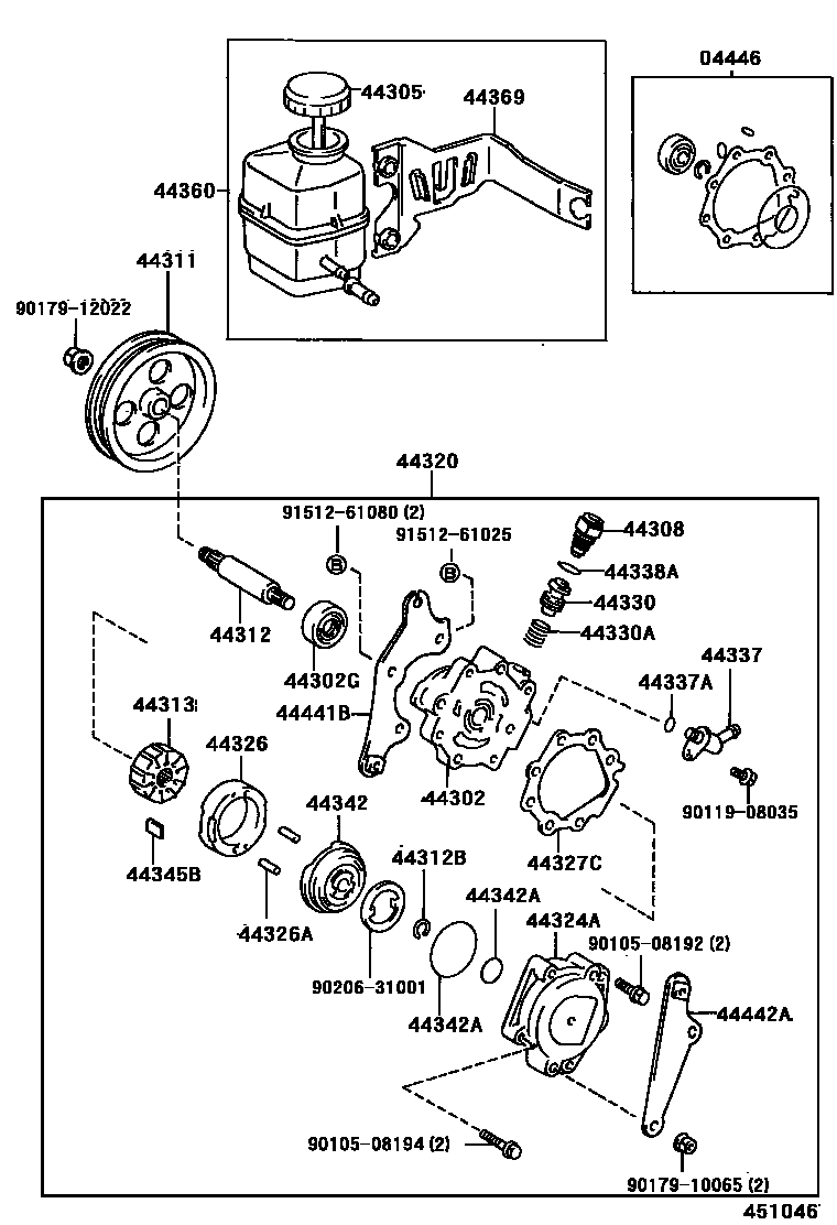 Toyota CAMRY 叶片泵和储油罐(动力转向) EPC diagram — 451046
