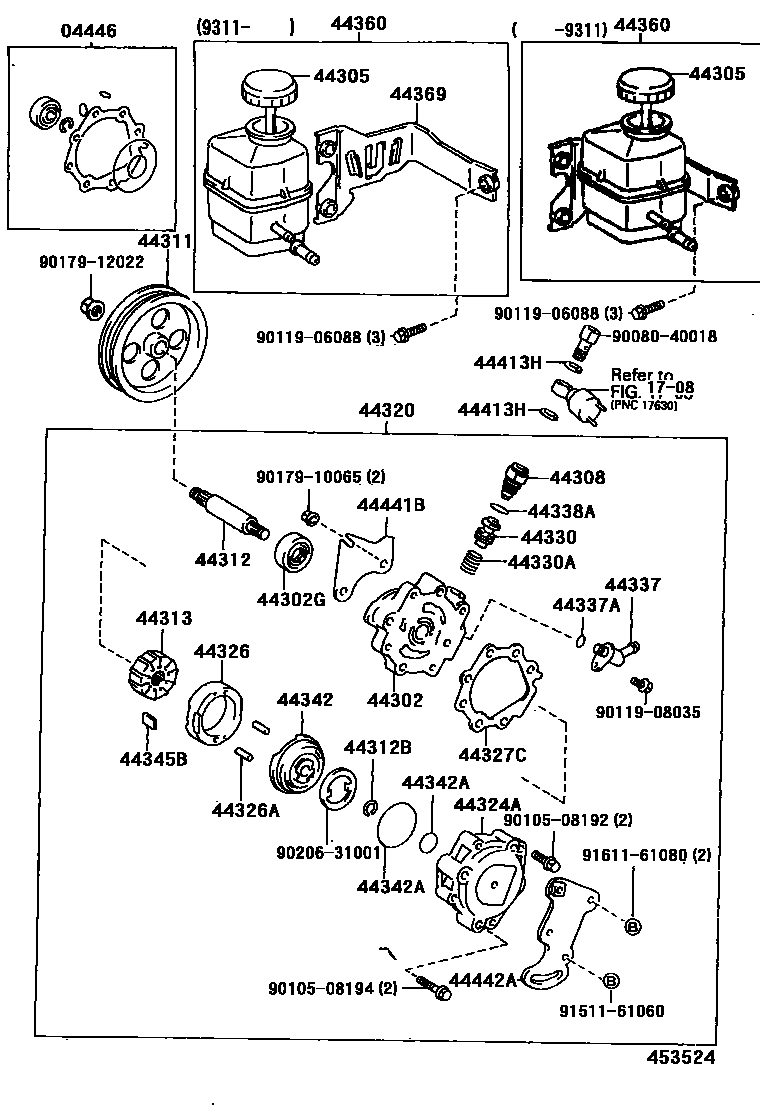 Toyota CAMRY 叶片泵和储油罐(动力转向) EPC diagram — 453524