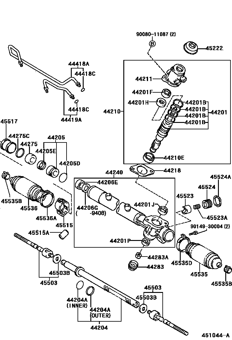 Toyota CAMRY 前转向齿轮和连杆 EPC diagram — 451044A