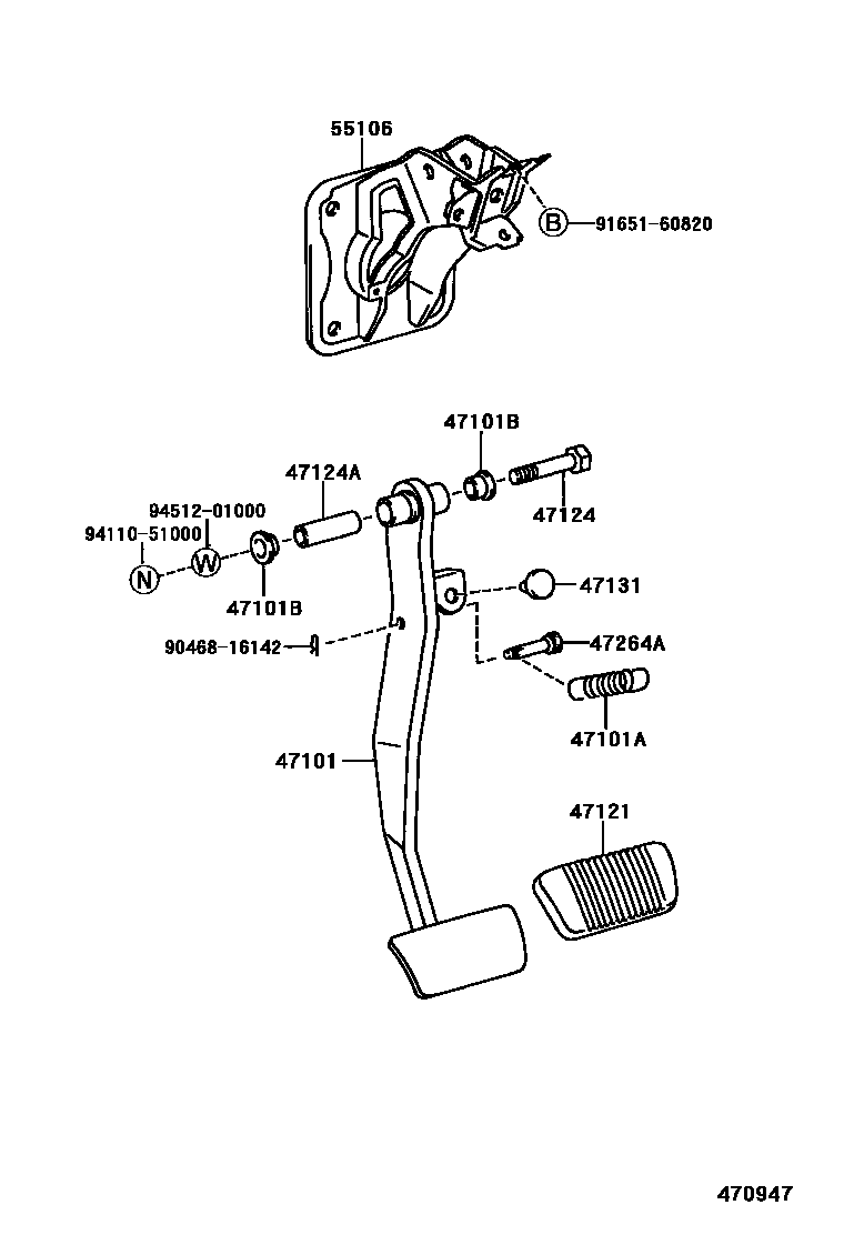 Toyota CAMRY Brake Pedal & Bracket EPC diagram — 470947
