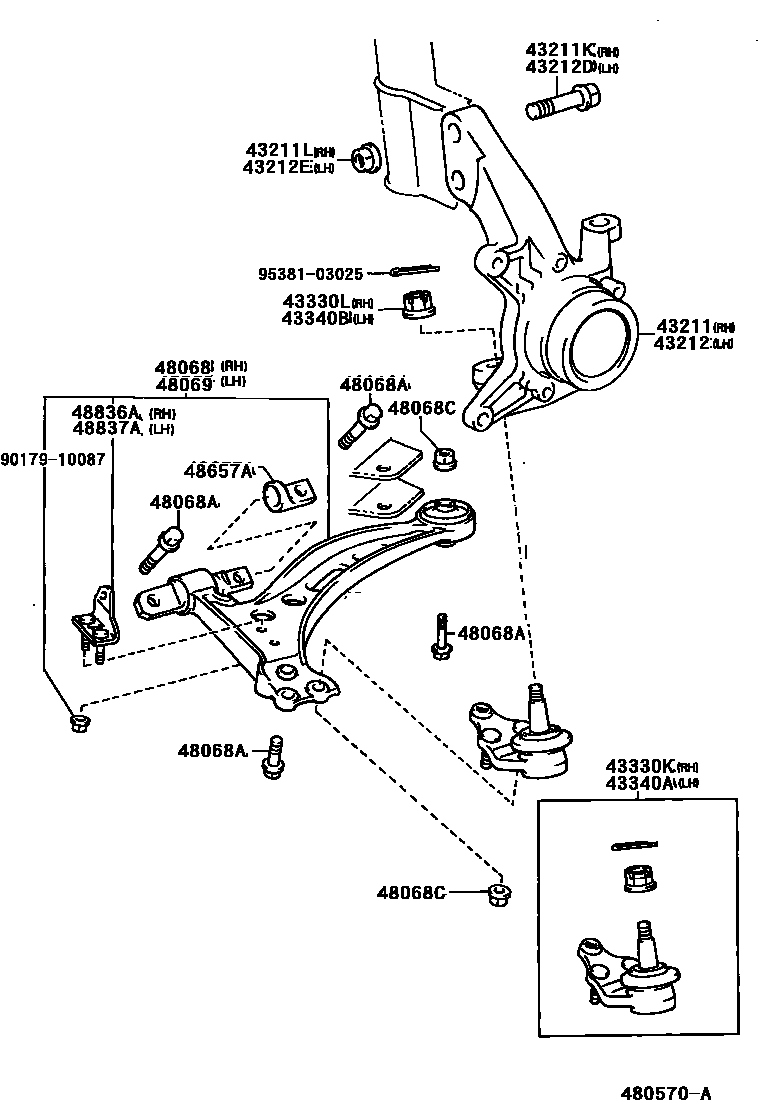 Toyota CAMRY 前桥控制臂和转向节 EPC diagram — 480570A