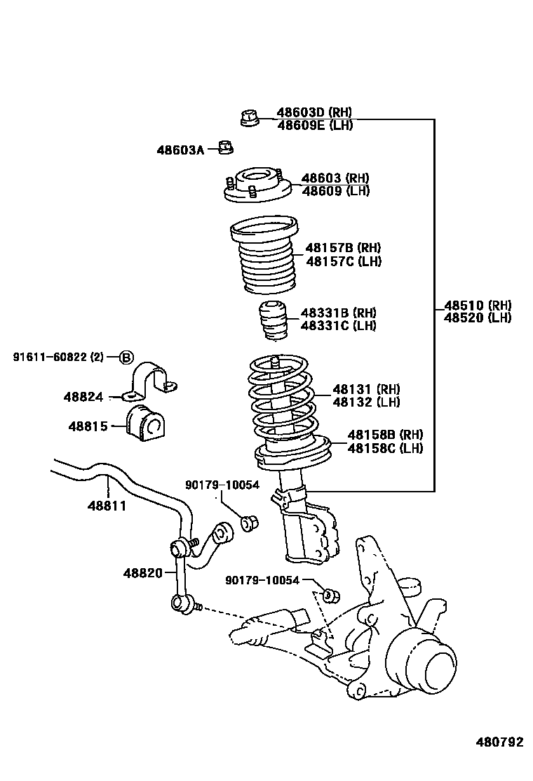 Toyota CAMRY Front Spring & Shock Absorber EPC diagram — 480792