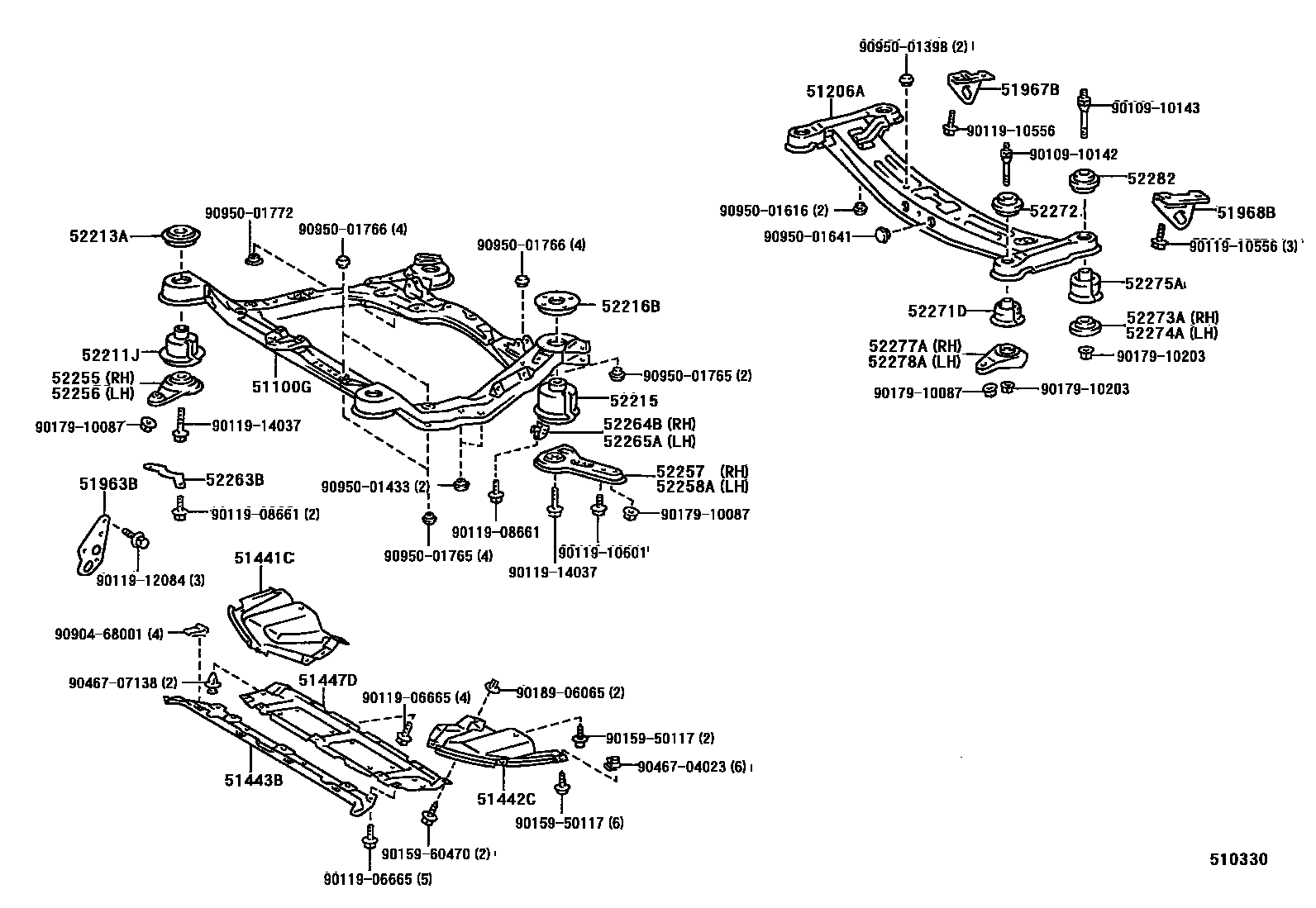 Toyota CAMRY 悬架横梁和发动机底罩 EPC diagram — 510330