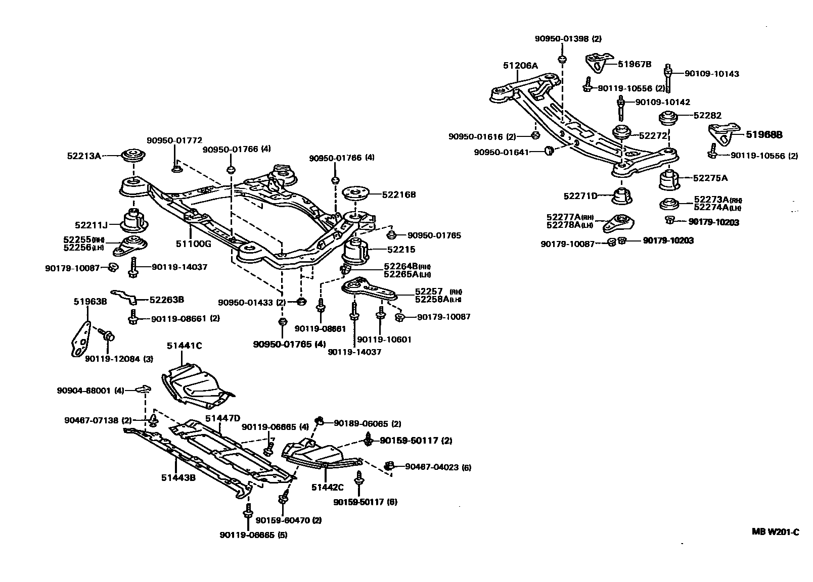 Toyota CAMRY 悬架横梁和发动机底罩 EPC diagram — MBW201C