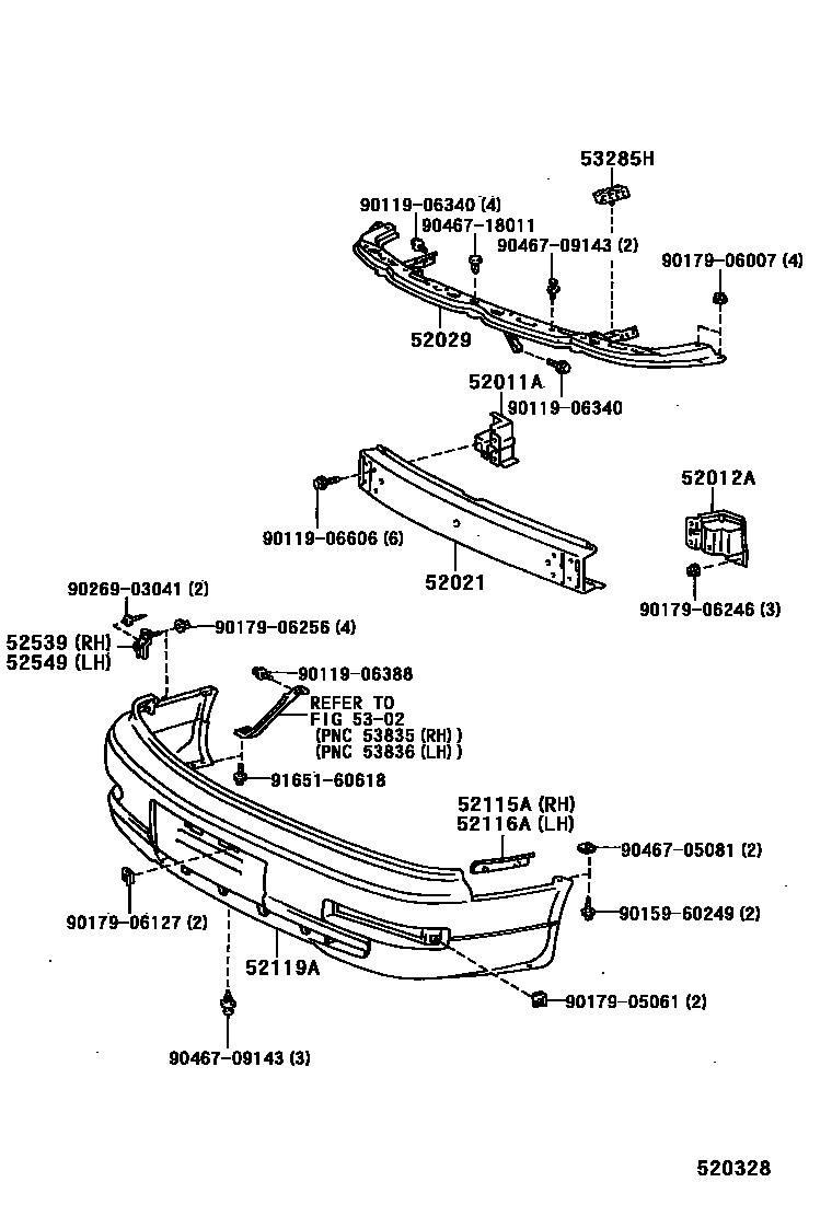 Toyota CAMRY 前保险杠及附件 EPC diagram — 520328