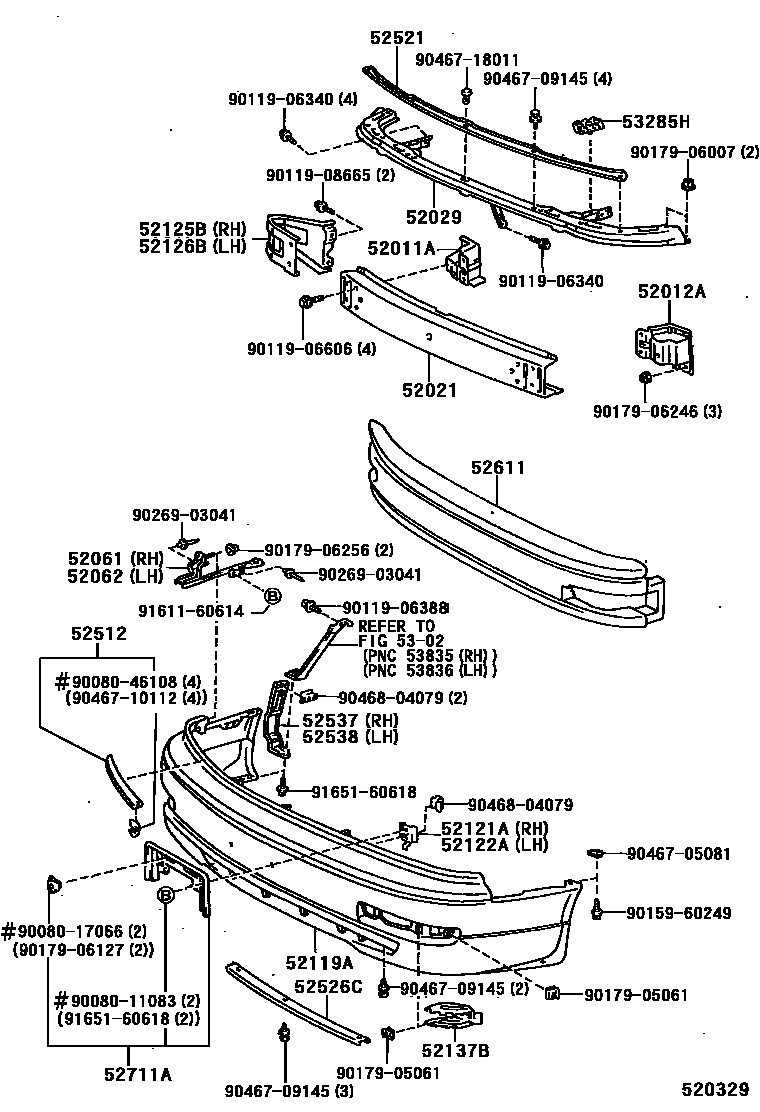 Toyota CAMRY 前保险杠及附件 EPC diagram — 520329