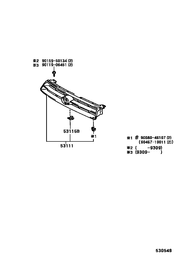 Toyota CAMRY radiator grille EPC diagram — 530549