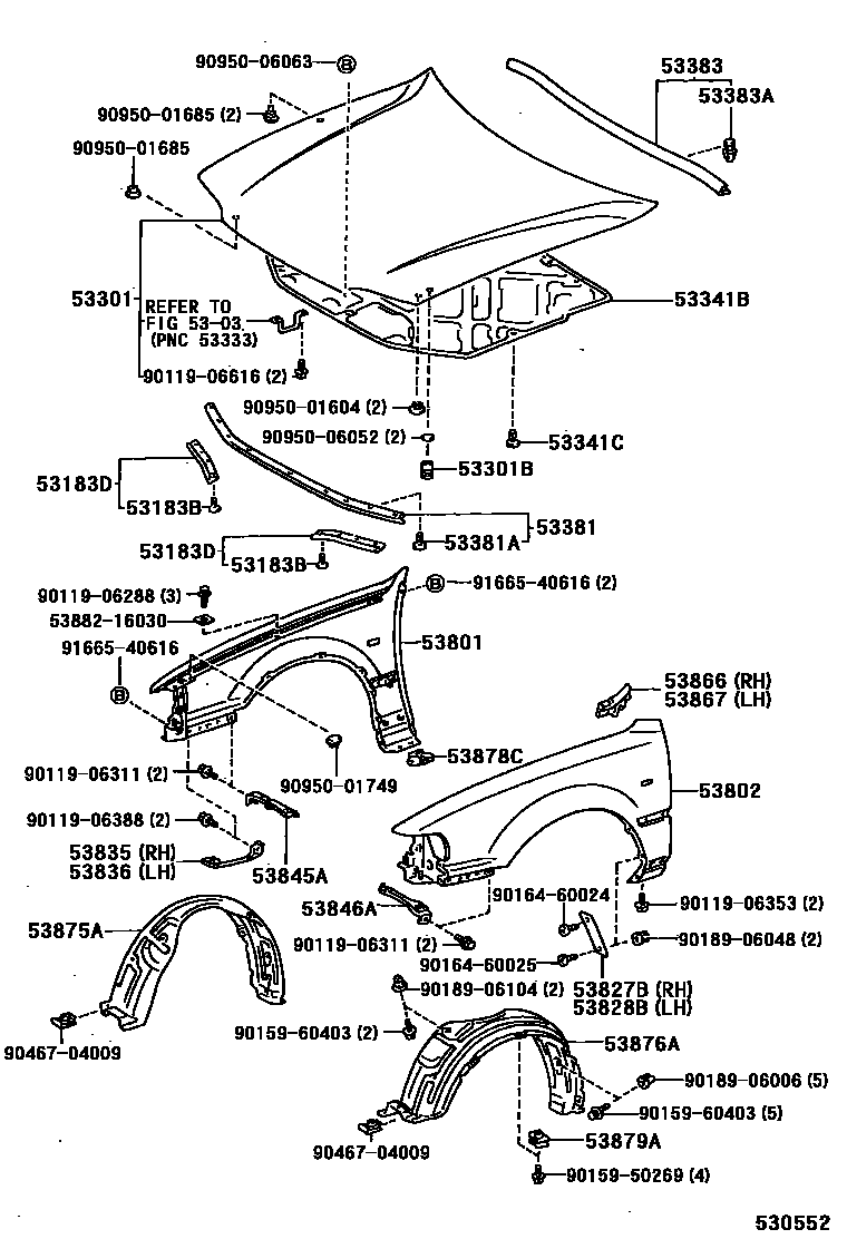 Toyota CAMRY 发动机盖和前翼子板 EPC diagram — 530552