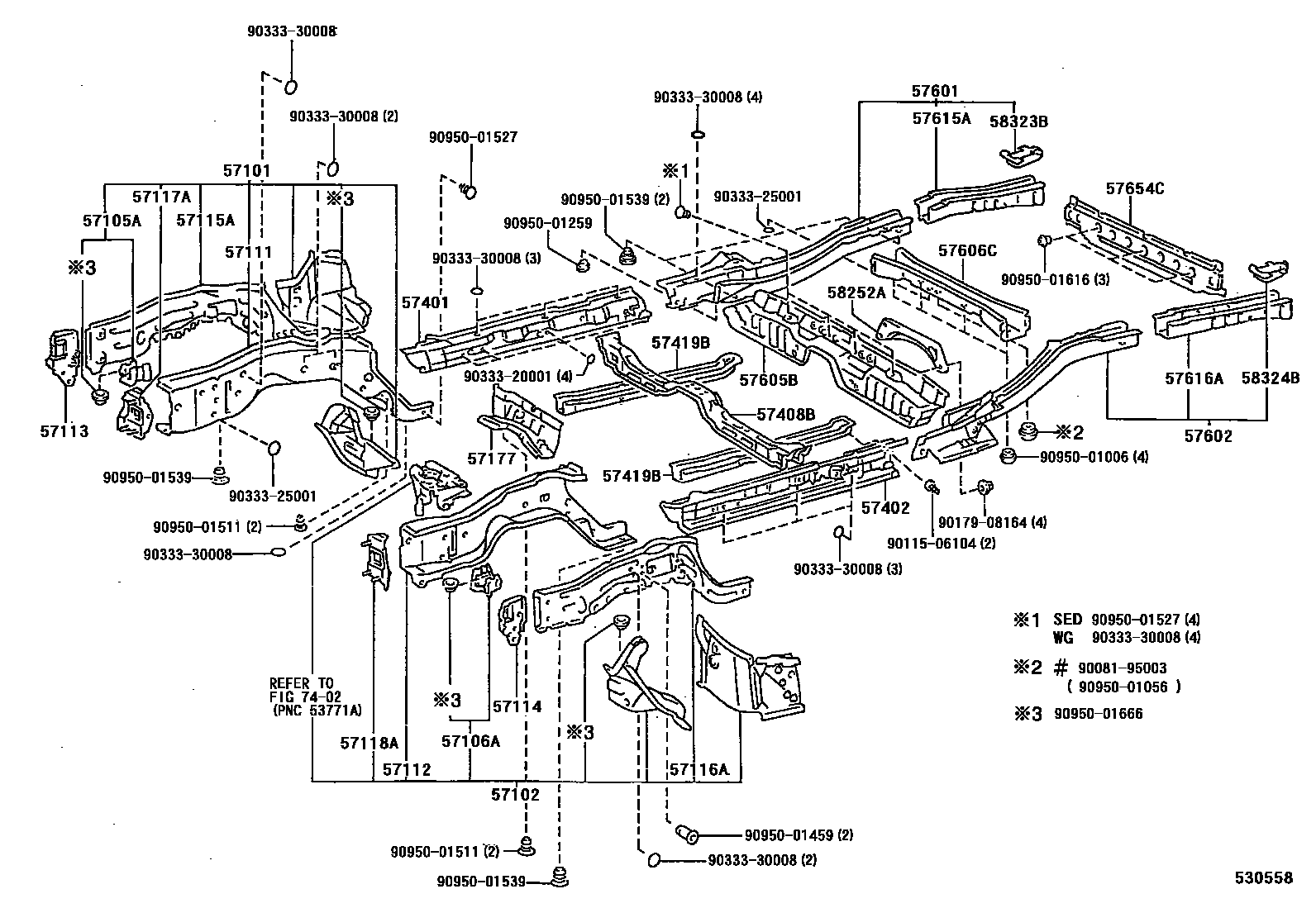 Toyota CAMRY Floor stringers EPC diagram — 530558