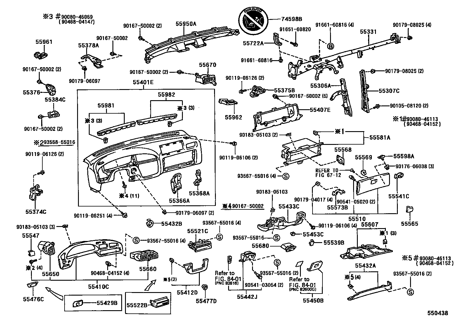 Toyota CAMRY 仪表板和手套箱 EPC diagram — 550438