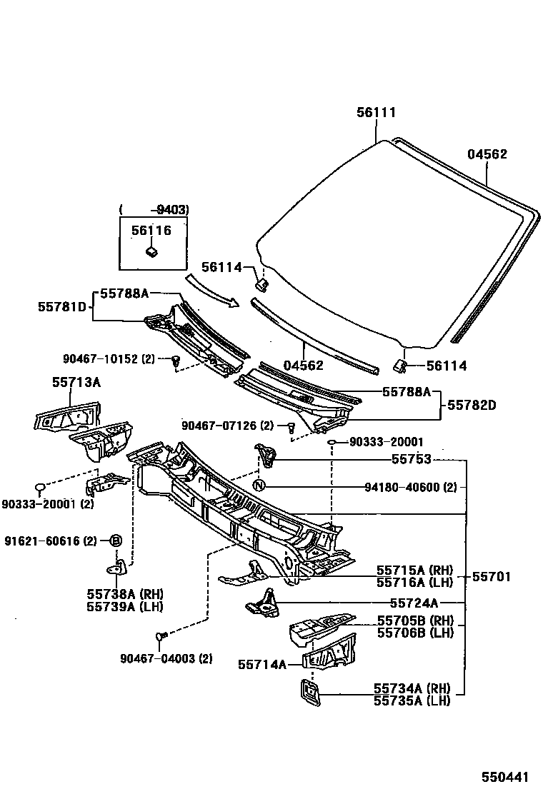 Toyota CAMRY 前围板和挡风玻璃 EPC diagram — 550441