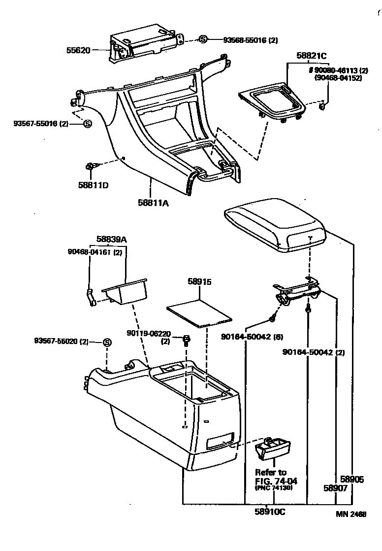 Toyota CAMRY 中央扶手箱和支架 EPC diagram — MN2468