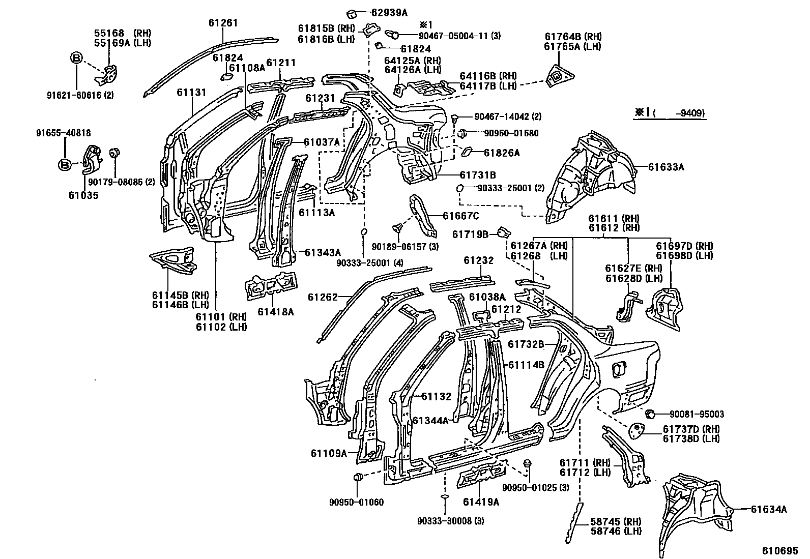 Toyota CAMRY 侧梁 EPC diagram — 610695