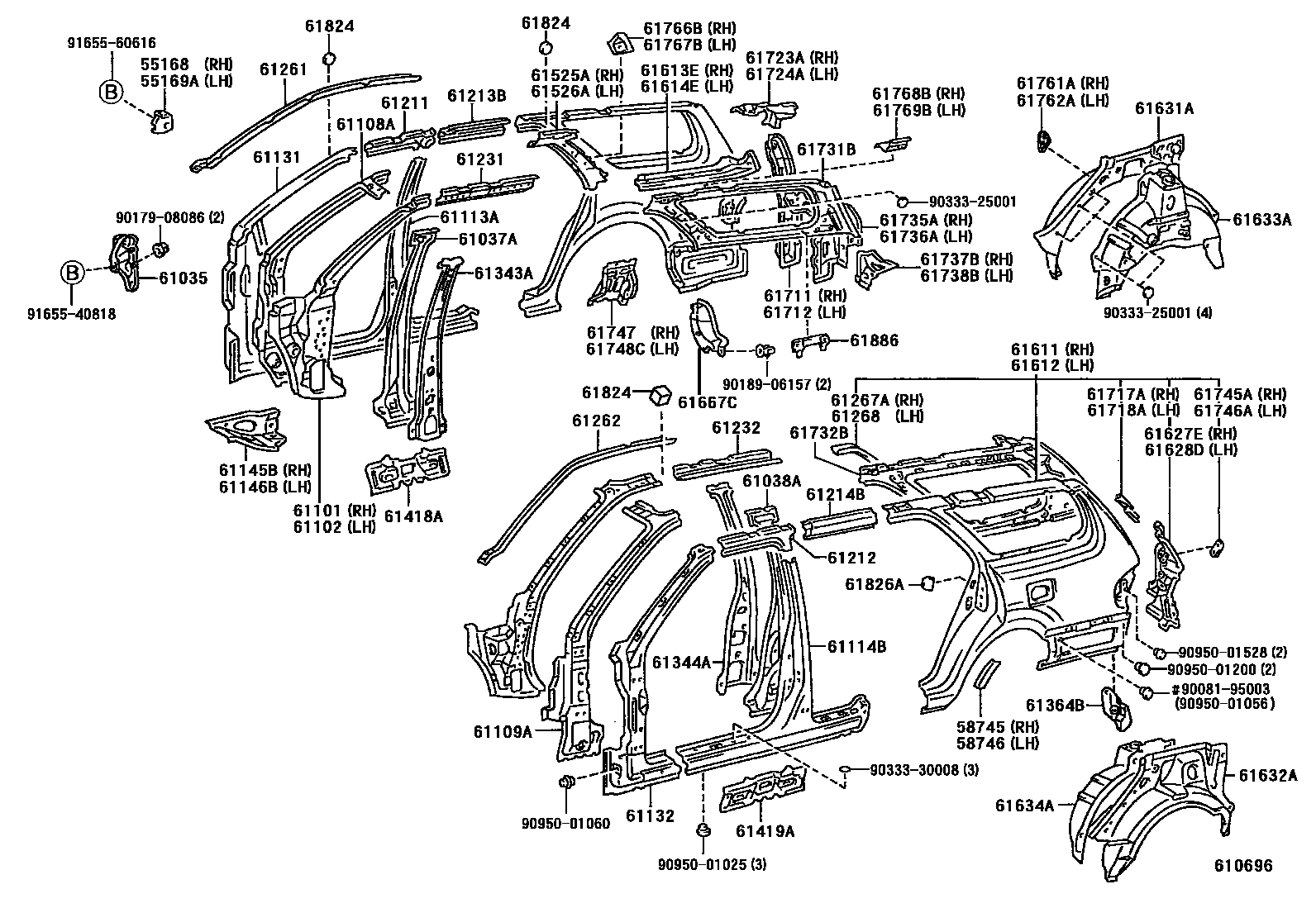 Toyota CAMRY 侧梁 EPC diagram — 610696